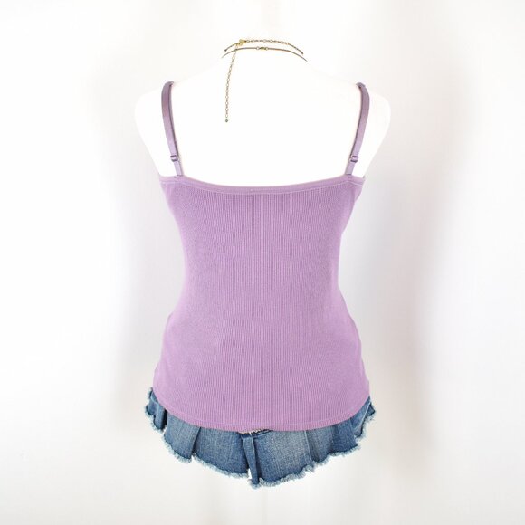 VTG 00s Y2K J. Jill Purple Ruffle Lace Trim Waffle Thermal Knit Cami Top Sz M - Picture 3 of 6
